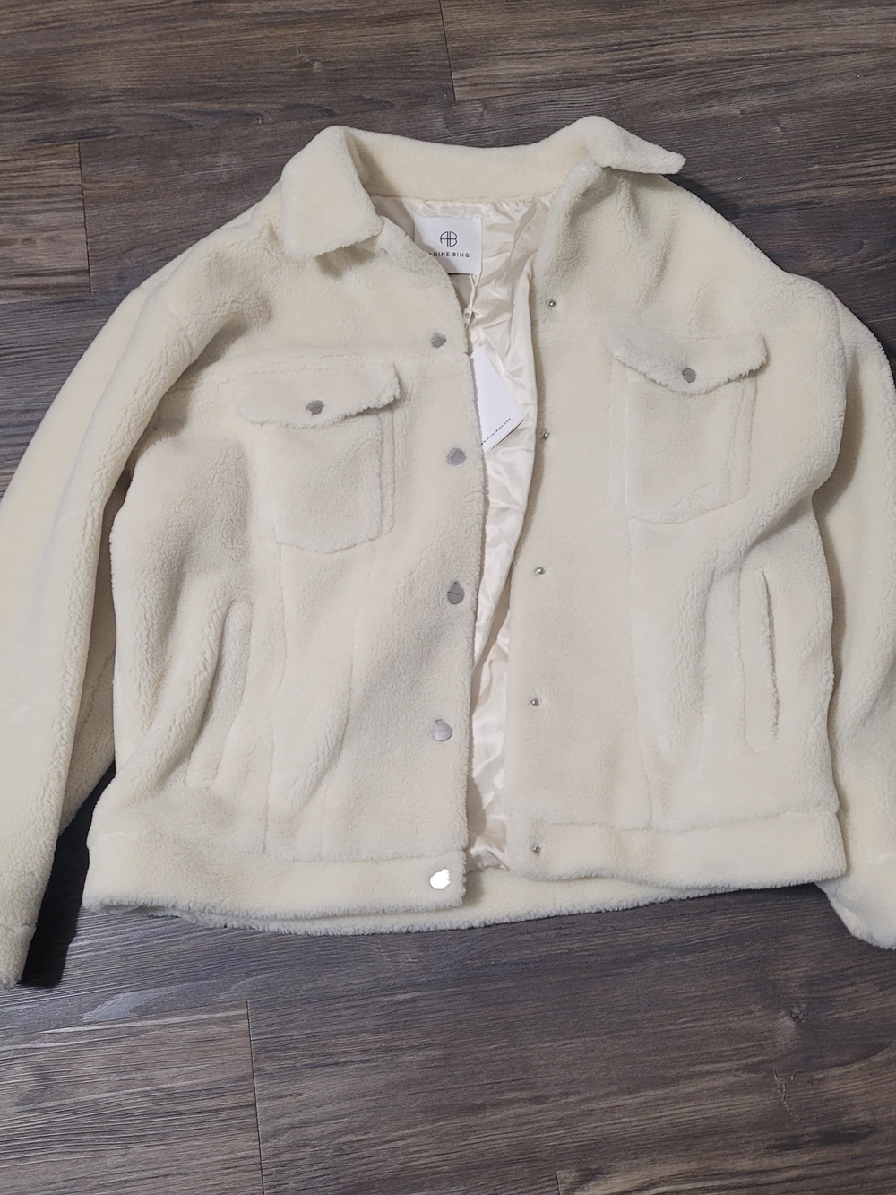 Anine Bing Rory Jacket Sherpa Button-Front Size M cream Faux Shearling NEW - Picture 4 of 10